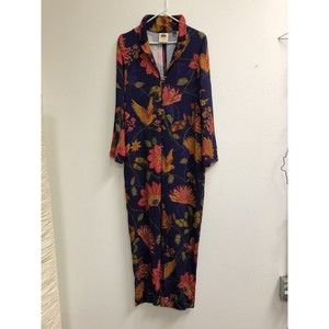 Anthropologie Farm Rio Jumpsuit Tie-Waist Blue Floral Bird Motif Size Medium